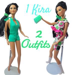 Vintage 1992 Glitter Beach Kira Barbie Doll 4924 Refashioned 2 Outfits & a Case